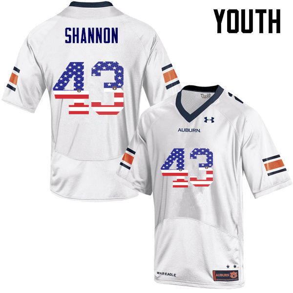 Youth Auburn Tigers #43 Ian Shannon USA Flag Fashion White College Stitched Football Jersey